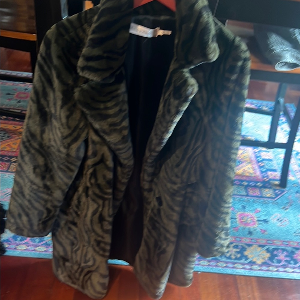 ESQUALO Black and Green Trench Coat with Plush Texture